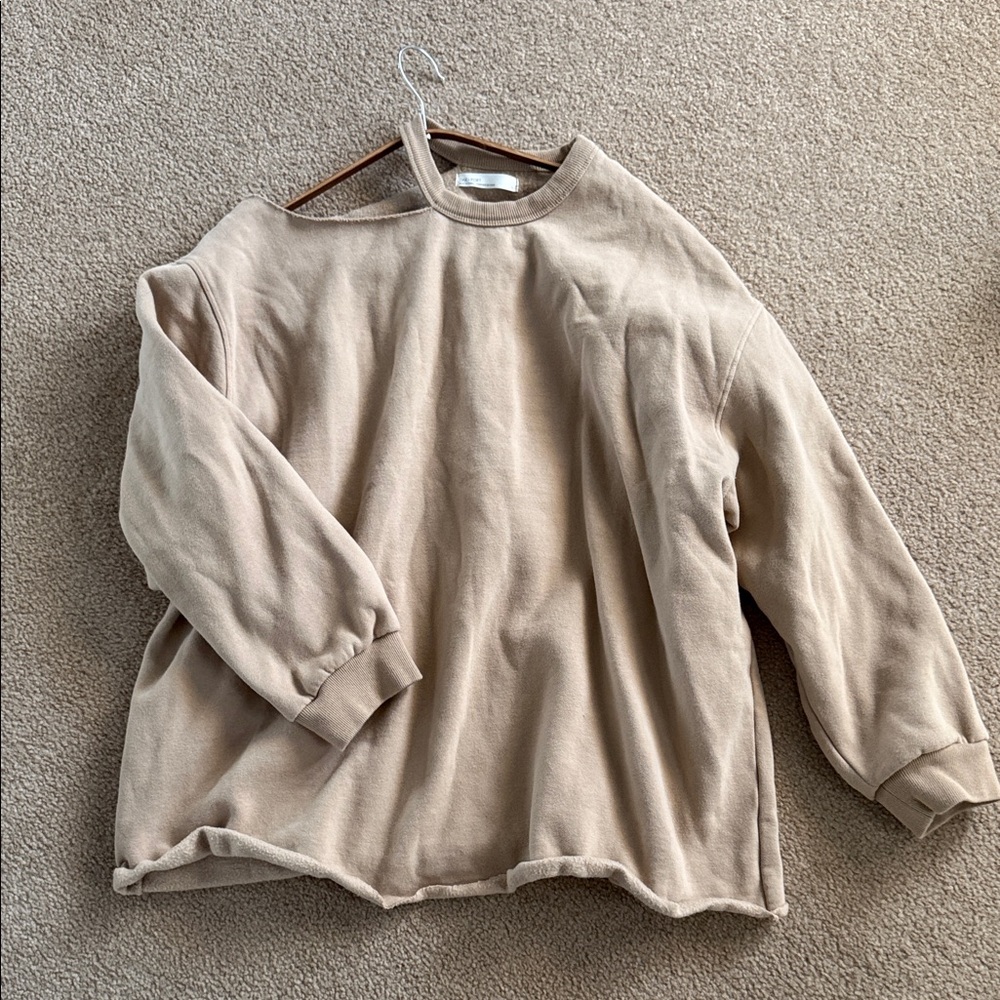 OAK + FORT Off-the-Shoulder Sweater in Taupe Beige - Picture 2 of 4